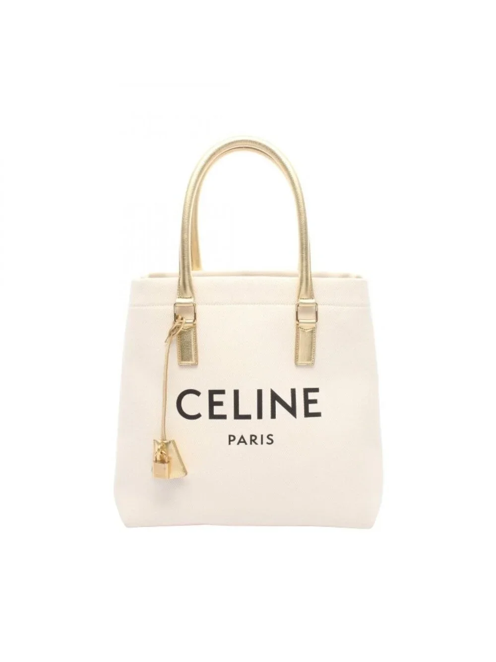Celine Tote Horizontal Cabas White Gold Canvas Leather